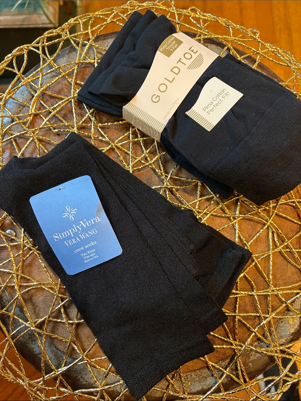 NWT-Gold Toe Black Trouser Socks -3 Pack/SV Crew Duo - Classic Black Pair